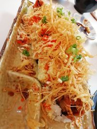 Close-up of noodles served in plate