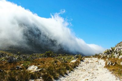 Scenic view of landscape against blue sky