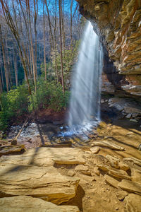 View of waterfall in forest