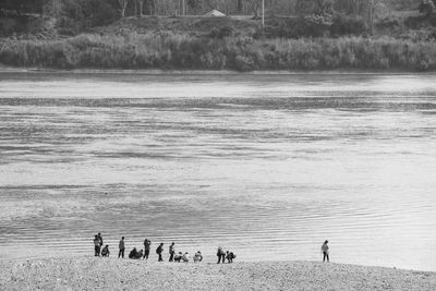 High angle view of people on beach