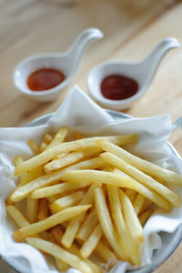 Close-up of pasta with fries