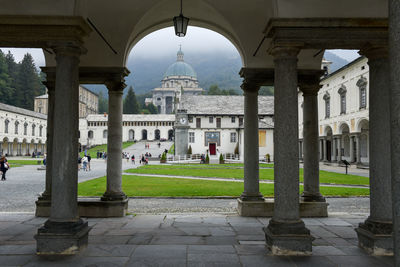 View of historic building with city in background