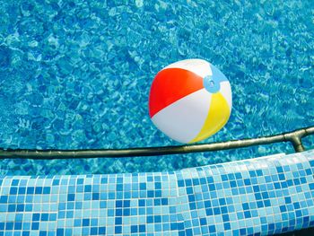 High angle view of colorful ball in swimming pool