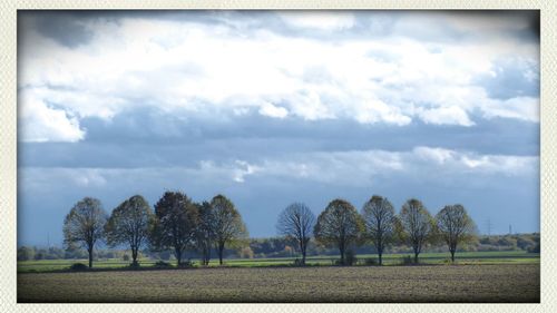 Scenic view of grassy field against cloudy sky