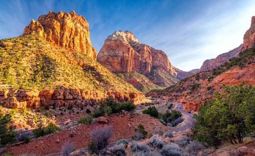 Scenic view of rocky mountains against sky