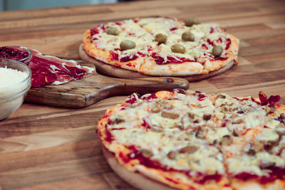 Close-up of pizza on cutting board