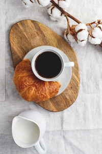 High angle view of breakfast on table