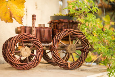 Close-up of wicker basket