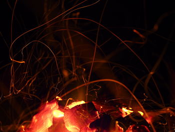 Close-up of fire crackers at night