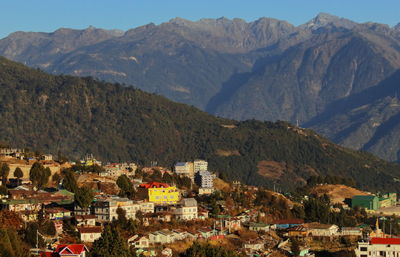 Panorama of tawang hill station, on himalayan foothills in arunachal pradesh near india china border