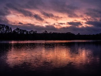 Scenic view of lake against cloudy sky