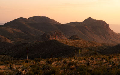 Scenic view of mountains against sky during sunset in big bend national park - texas