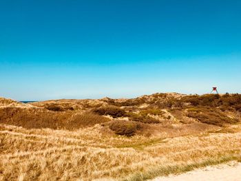 Scenic view of landscape against clear blue sky