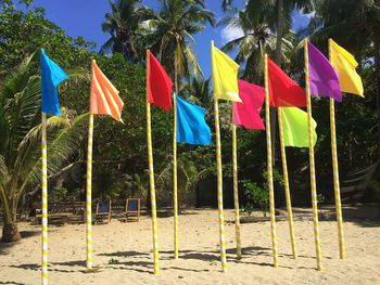 Colorful flags at beach