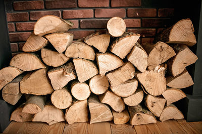 Stack of logs in forest