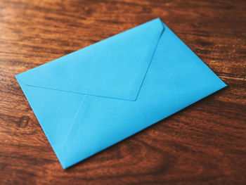 High angle view of envelop on table