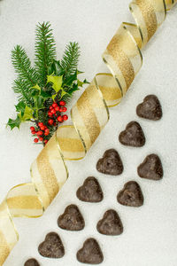 High angle view of christmas decorations on plant