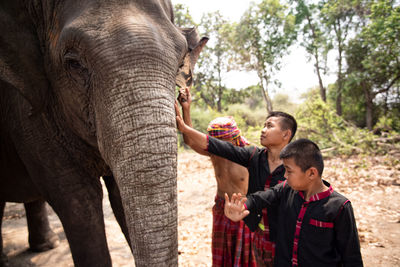 Full length of man standing by elephant