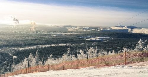 Scenic view of landscape against sky during winter