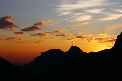 Scenic view of mountains at sunset