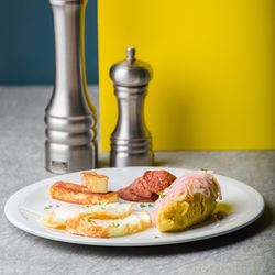 Close-up of food in plate on table