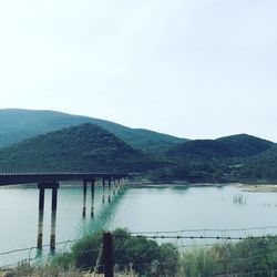 Scenic view of lake against clear sky