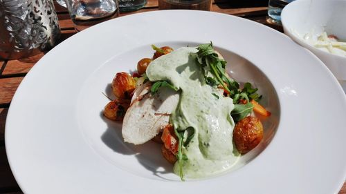 Close-up of food served in plate