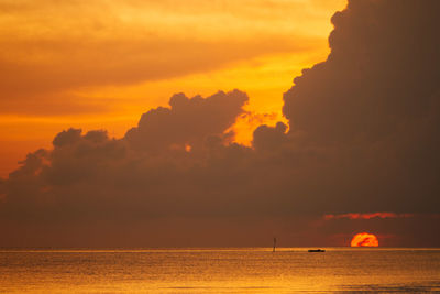 Scenic view of sea against orange sky