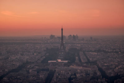 High angle view of townscape against sky during sunset