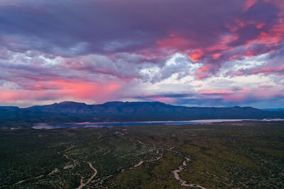 Scenic view of landscape against sky during sunset