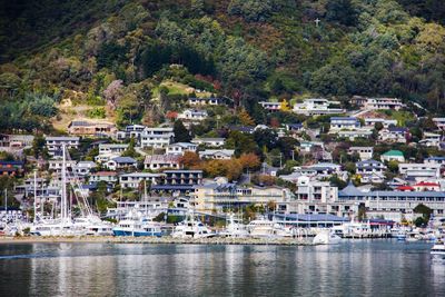 View of city buildings at waterfront