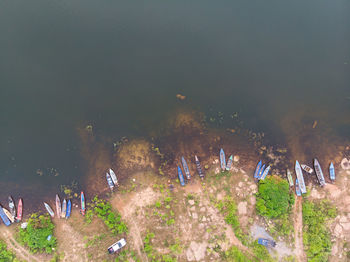 High angle view of people enjoying in water