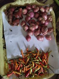 High angle view of chopped fruits in plate