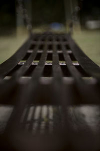 Close-up of seats on table in park