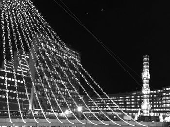 Low angle view of illuminated building at night