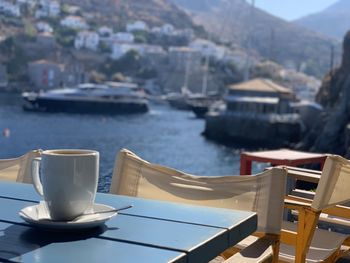 Coffee cup on table at cafe