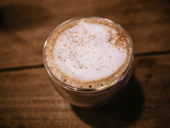 Close-up of cappuccino on table