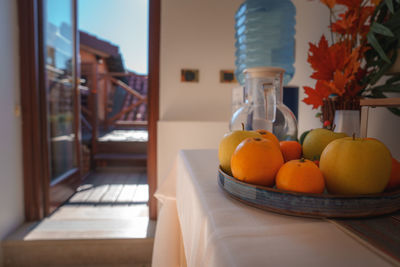 Close-up of lemons on table