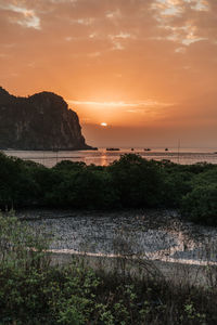 Scenic view of sea against sky during sunset