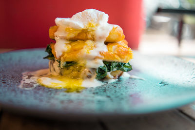 Close-up of dessert in plate on table