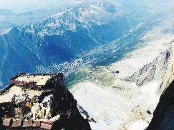 High angle view of snowcapped mountains