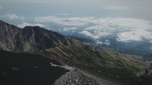 Scenic view of mountains against cloudy sky