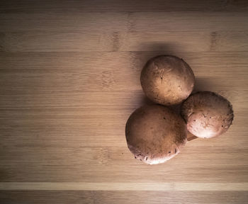 High angle view of mushrooms on table