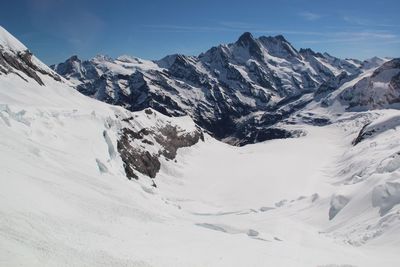 Scenic view of snowcapped mountains against sky