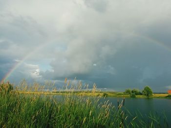 Scenic view of rainbow against sky