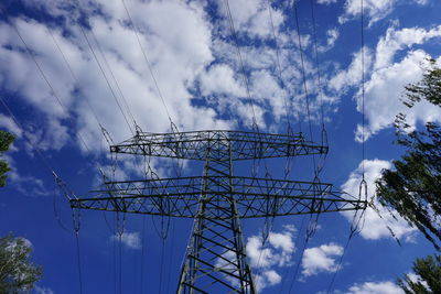 Low angle view of electricity pylon against sky