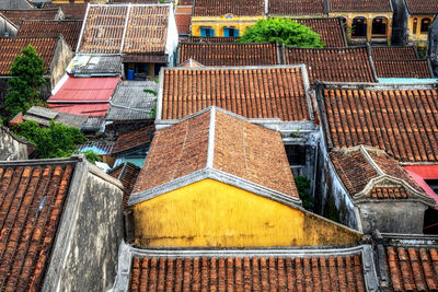 High angle view of buildings in city