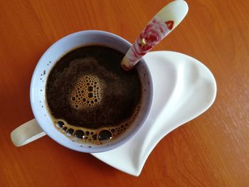 High angle view of coffee on table