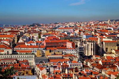 High angle view of town against sky