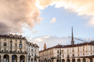 Piazza vittorio veneto, turin, italy view of buildings at sunset